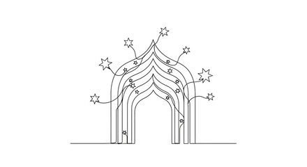 Obraz premium Abstract Archway with Stars and Swirls - Minimalist Line Art Drawing