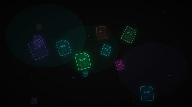 Floating PDF File Icons Animation with Digital Motion Effect and Abstract Data Background