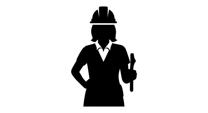 Engineering Silhouette: The silhouette of a confident woman engineer, embodying skill and expertise, is ready for duty and represents opportunity.