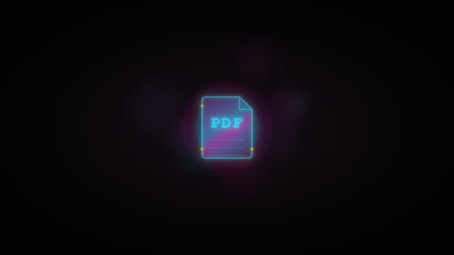 Neon PDF File Animation with Glowing Digital Pulse Effect and Futuristic Document Interface