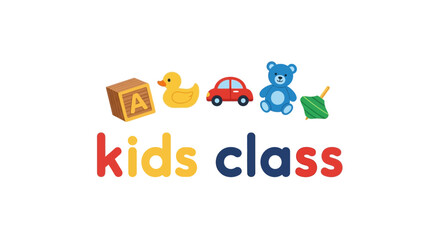 Fototapeta premium Kids Class Logo with Educational Toys and Colorful Text.