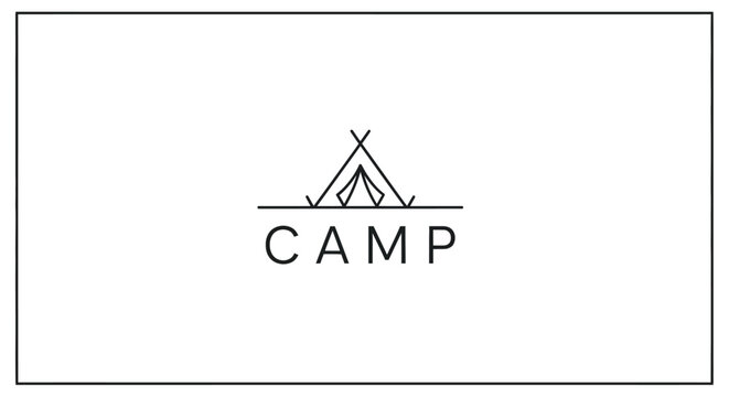 Minimalist Line Art Camp Tent Logo Design.