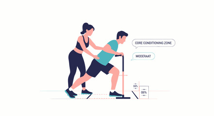 Fototapeta premium Personal Trainer Guides Man Through Core Conditioning Exercise with Resistance Equipment