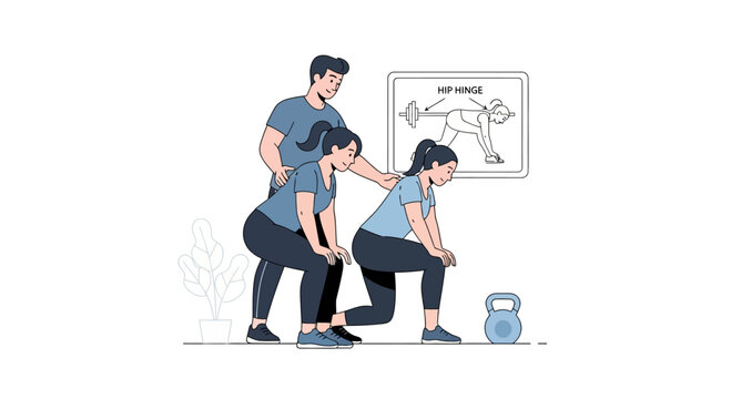 Personal Trainer Guides Women Through Hip Thrust and Lunge Exercises in Gym