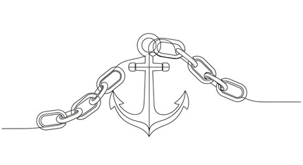 Minimalist Anchor and Chain Line Art Drawing, Nautical Symbol, Continuous Line Sketch © Azizi