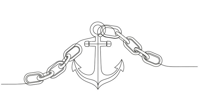 Minimalist Anchor and Chain Line Art Drawing, Nautical Symbol, Continuous Line Sketch