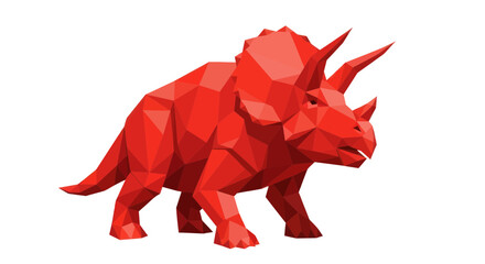 Red polygonal triceratops on white background, low poly dinosaur © supri