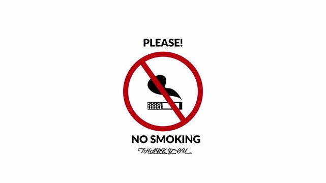 No Smoking Warning Sign Animation With Red Prohibition Sign, Stop Smoking Awareness Animation on Transparent Background, No Cigarette Smoking Ban Sign Animation in 4k with Alpha Channel