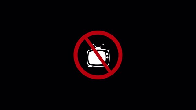 TV prohibited symbol animation, no tv allowed warning animation on transparent background, No screen time  warning  animation in 4k with Alpha Channel