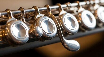 Obraz premium Close-up of flute keys shining.