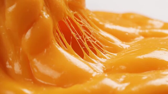 A close-up view of melted cheese.
