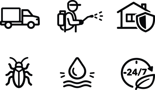 Pest control and fumigation service icons for home maintenance tasks