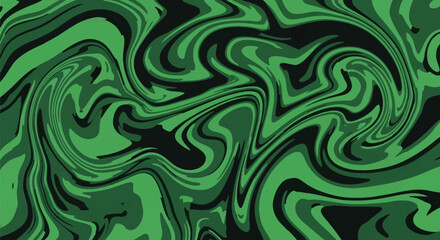 Obraz premium Abstract fluid marble texture with organic swirling patterns in forest green, lime green, and black, creating a liquid camouflage effect for use as a background or graphic element.