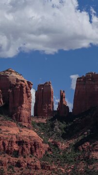 Happy Summer Clouds over Cathedral Rock in Sedona Arizona Vertical Video