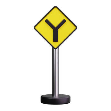 3D Y Intersection Road Warning Sign Icon