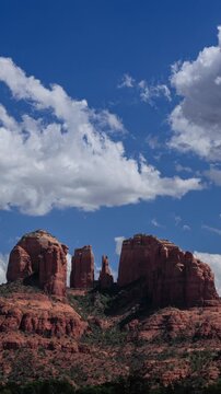 Happy Summer Clouds over Cathedral Rock in Sedona Arizona Vertical Video