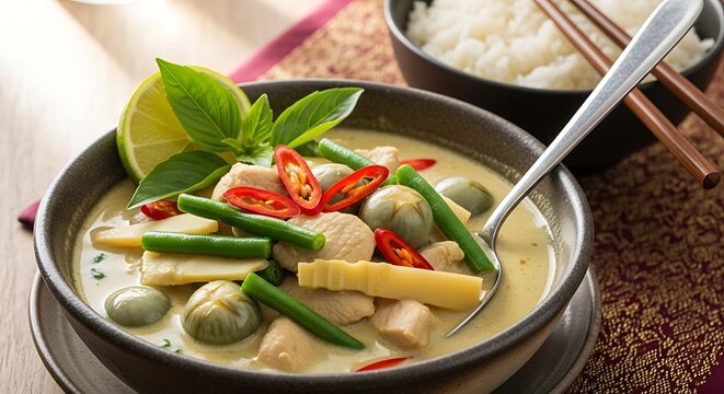 Delicious Thai Green Curry Soup Dish.