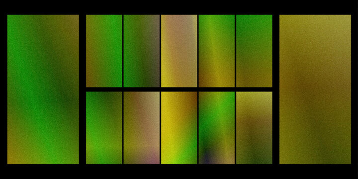 A wide panel of green and gold gradient tiles forms a mosaic grid on black, creating an energetic, techy abstract background ideal for dashboards or data visuals.