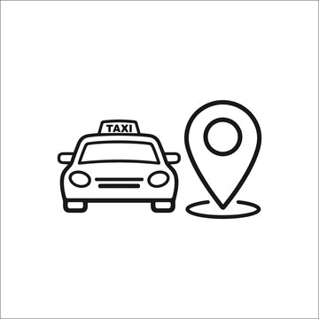 Taxi with Location Pin Line Art Vector Icon