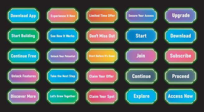 Colorful retro styled ui button collection Vector, illustration
