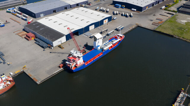 Amsterdam, Netherlands - 28 April 2026: Aerial View of Wind Propulsion Technology on Bulk Carrier, ODDA Marie