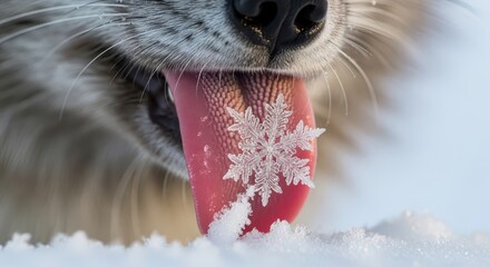 Fototapeta premium Close-up of an Arctic Fox Catching a Beautiful Intricate Snowflake on