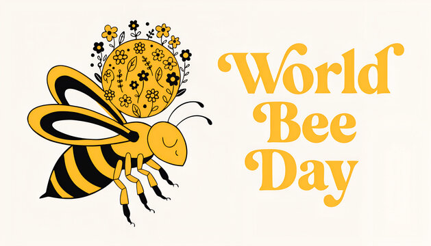 World Bee Day Cute Bee Earth Vector Illustration