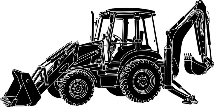 Silhouette of heavy duty backhoe loader construction vehicle