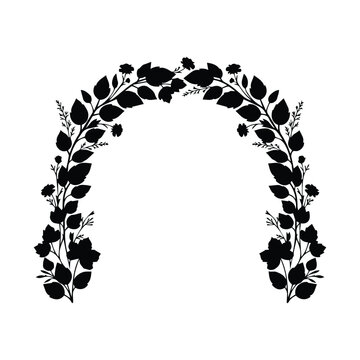 Elegant floral archway silhouette with leaves and blooming flowers