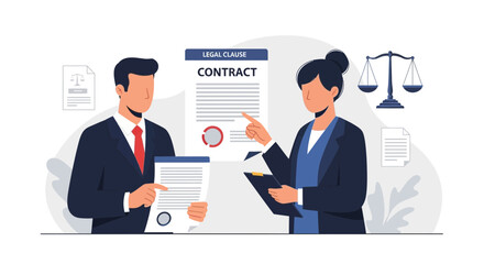 Fototapeta premium Contract Signing Business People Agreeing Deal Legal Agreement Scales of Justice