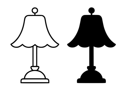 Minimalist table lamp illustration, outline and silhouette icons