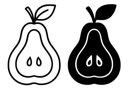 Slice of pear minimalist illustration, outline and silhouette icon