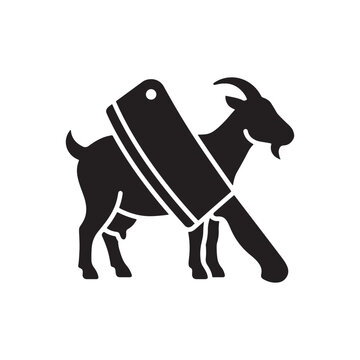 Black silhouette of a goat with a butcher knife on its back