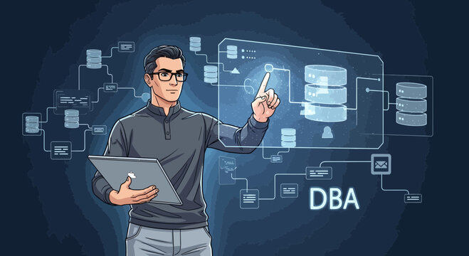 Database Administrator Interacting with Cloud Data Systems and Networks