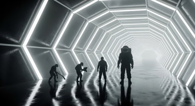 Evolution of Man Concept with Silhouettes of Ape to Astronaut in Futur