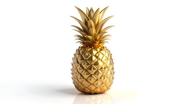 Golden pineapple on white background, a symbol of luxury and wealth.