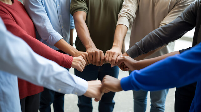 group of people joining hands in unity emphasizing industrial strength and manufacturing