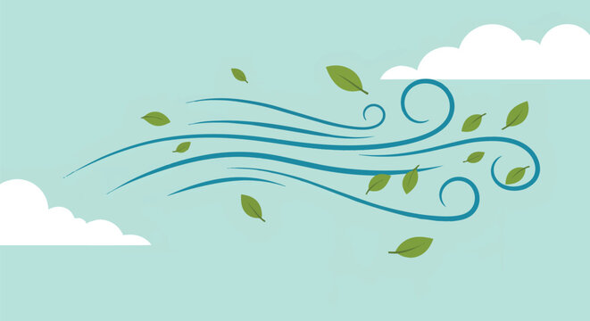 Wind Flow with Moving Leaves and Sky Background.
