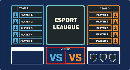 Dynamic E-sport League Tournament Roster Display for Competitive Gaming Teams, showcasing the thrilling virtual sport match. © sorariku