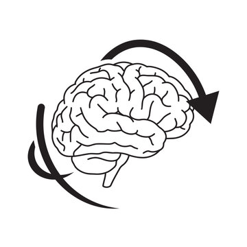 Minimalist Human Brain Line Icon with Rotating Arrow for Mindset Shift Continuous Learning Agile Thinking and Personal Growth Concept