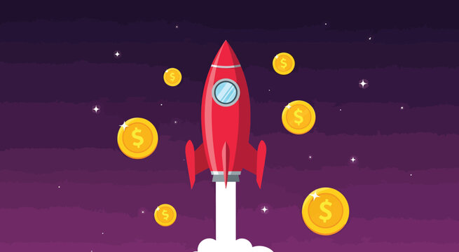 Red Rocket Ship Launching Fast.