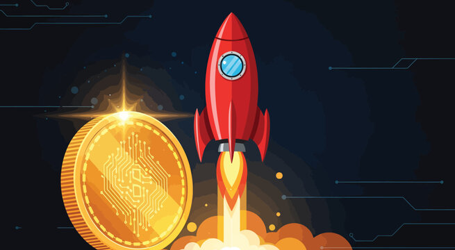 Rocket Ship Launching into Space.