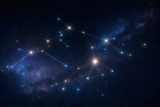 a digital constellation map with glowing nodes connected by light beams, deep cosmic lighting, no people visible, copy space, cinematic di