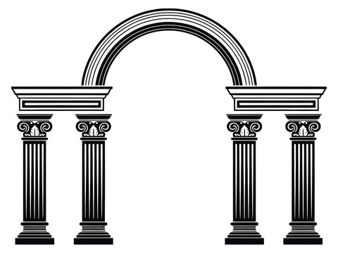 Ancient fantasy arch with columns stencil style fifth variant vector illustration