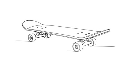 Hand-drawn sketch of a skateboard on a white background, minimalist style © Lancar