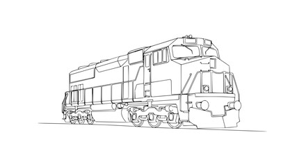 Modern Diesel Locomotive Sketch, Outline Drawing of Freight Train Engine © Lancar