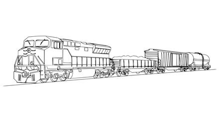 Freight Train Line Art Illustration © Lancar
