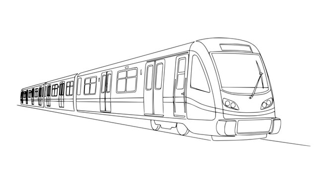 Modern Train Outline, Subway or Metro Vehicle, Transportation Vector Art