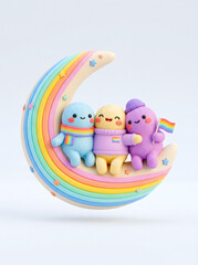 Naklejka premium Romantic LGBTQ Couple Sitting on Rainbow Moon