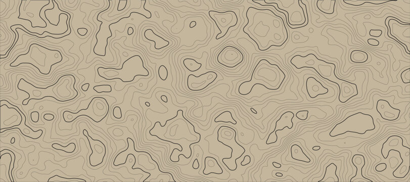 Seamless Topographic Contour Map Pattern Background in Beige With Abstract Terrain Lines Texture.